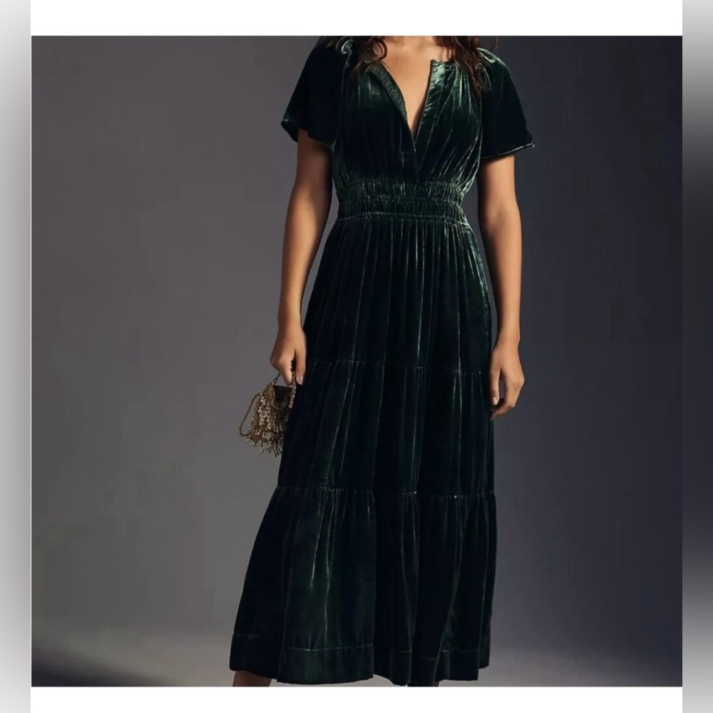 Anthropologie Somerset Maxi Dress Velvet Edition Size Large Forest Green - Picture 5 of 6